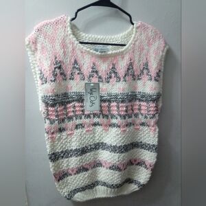 Vintage 1970's, Wye Oaks, Women's, Sweater Vest, Size L, Color Pink, White
